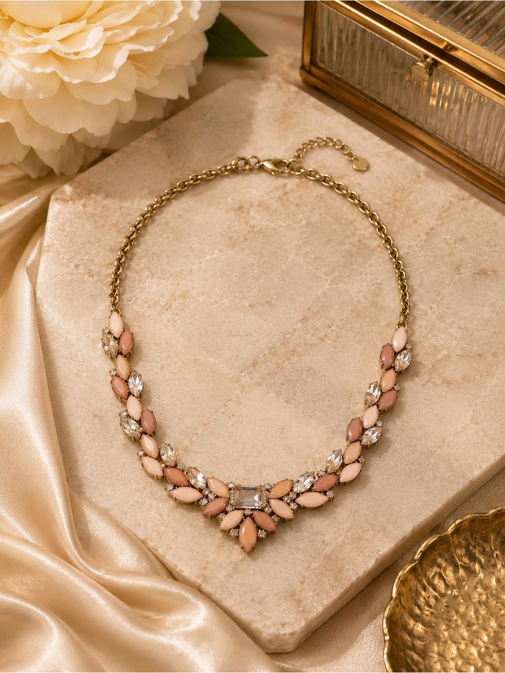 Rhinestone Cluster Flower Statement Necklace